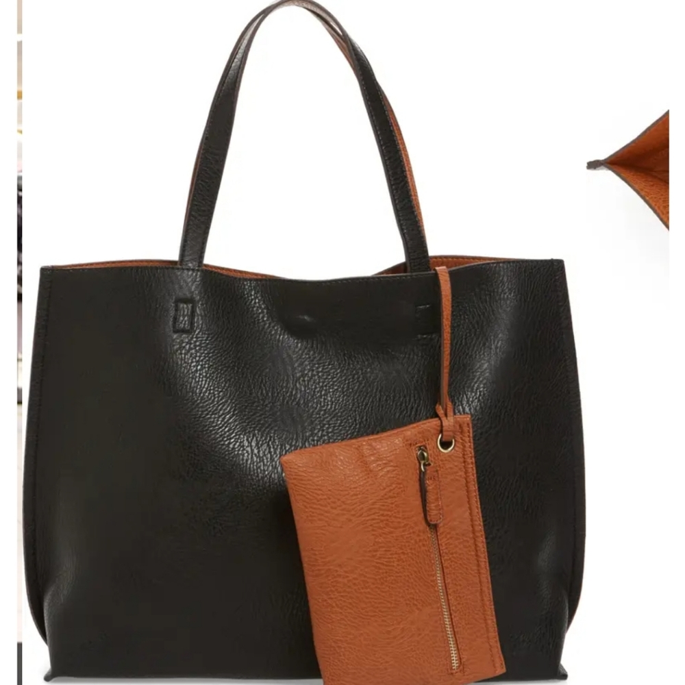 Reversible Faux Leather Tote and Wristlet